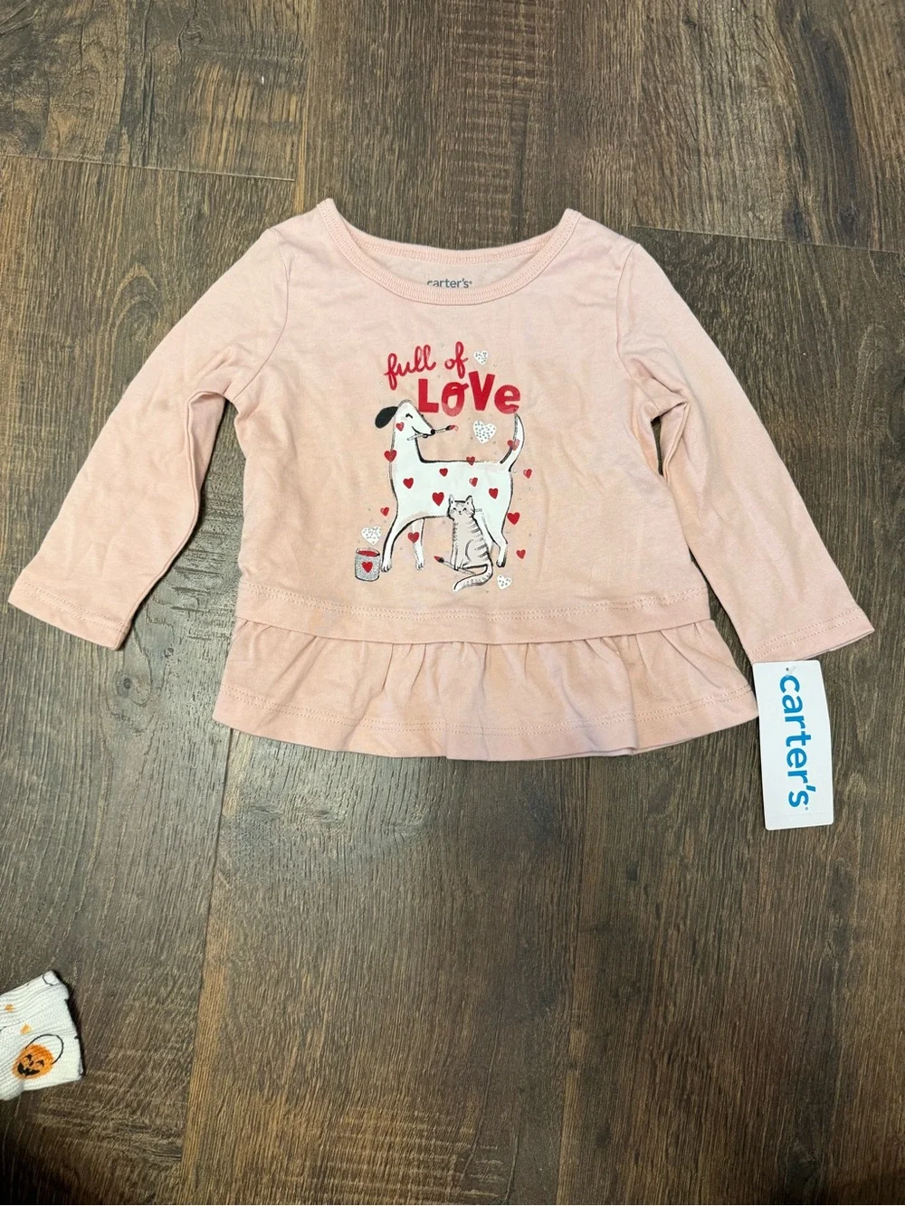 Carter's Soft Pink 'Full of Love' Long Sleeve Ruffle Hem Tee